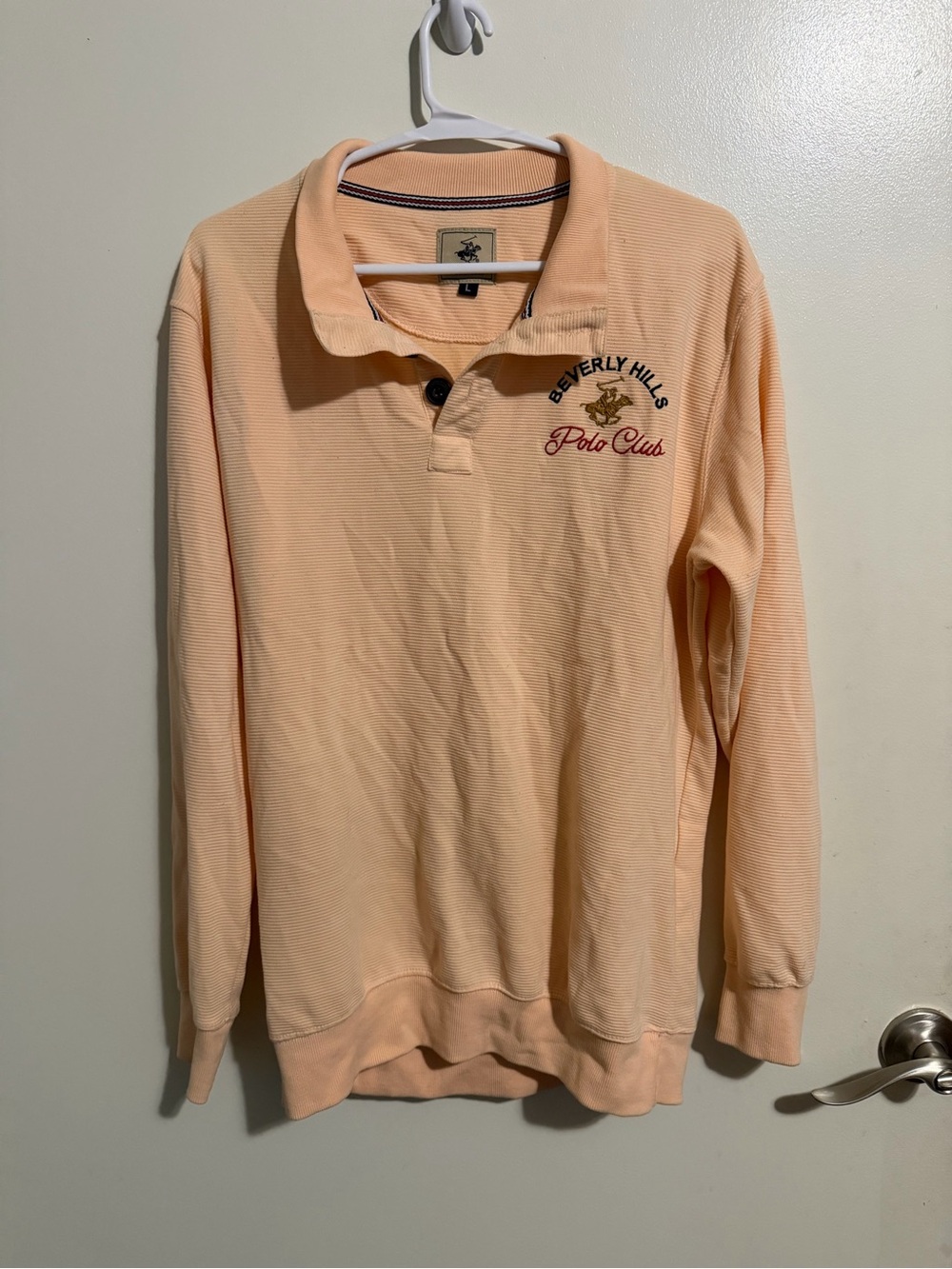 Beverly Hills Polo Club Men's Long-Sleeve Polo in Light Peach